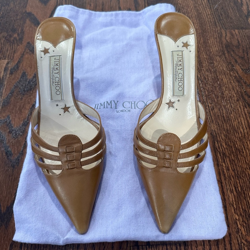 Jimmy Choo Brown Heeled Mules with Strappy Design